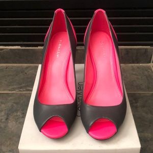 Calvin Klein Krista Shiny Nappa Peep-Toe Pump